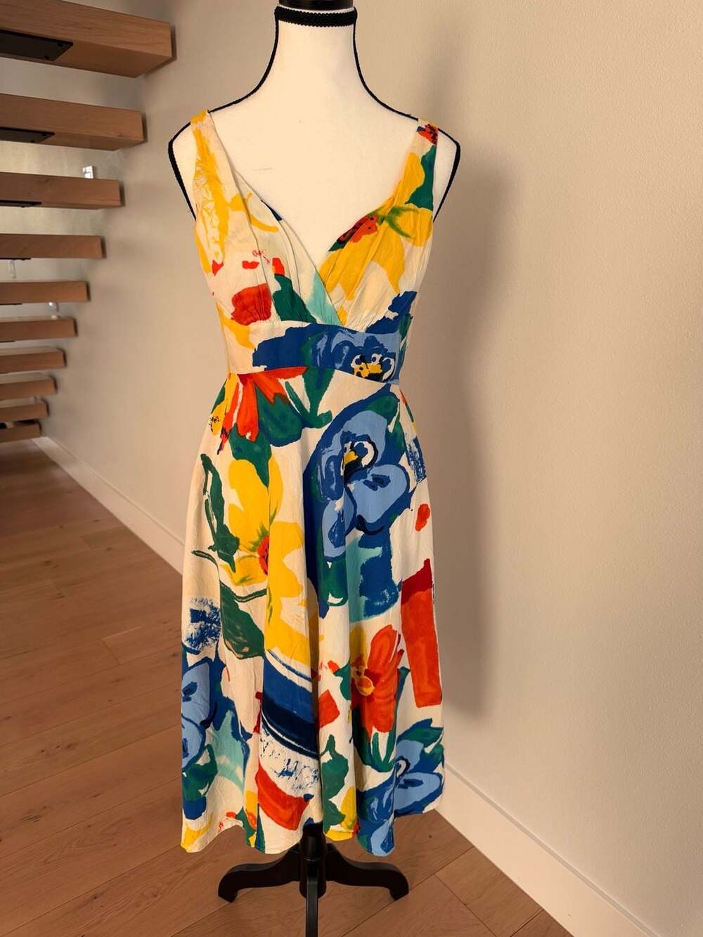 Jams World Floral Print V-Neck Sleeveless Midi Dress Size Medium